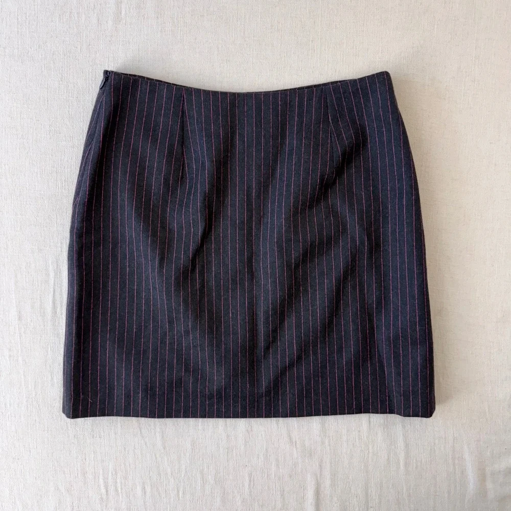 Versus Gianni Versace Pinstripe Wool Mini Skirt Womens 28 Black Pink Italy